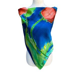 Elizabeth Hand Painted Hand Sewn Silk Bold Floral Poppy Watercolor Scarf Wrap